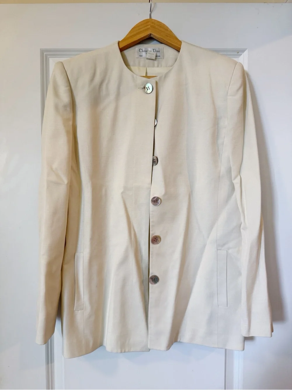 Christian Dior The Suit Cream Collarless Button Jacket - Vintage 10, Modern 6/8